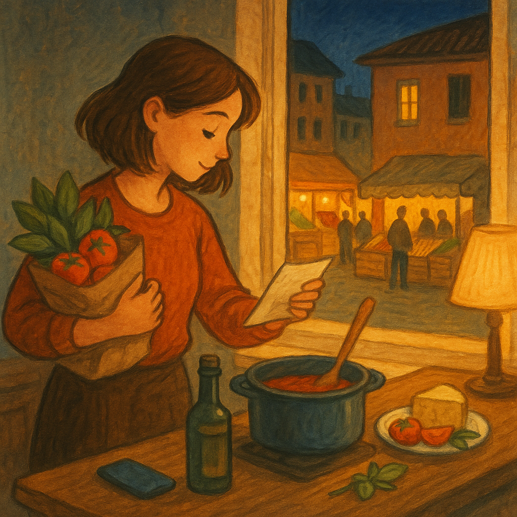 Cover art illustration for A Market Evening with Friends short story.