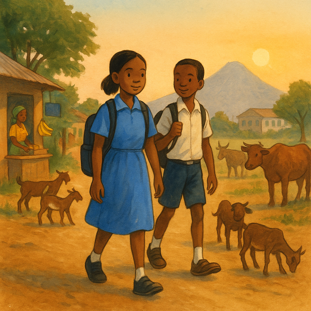 Cover art illustration for Amina's Simple School Day short story.
