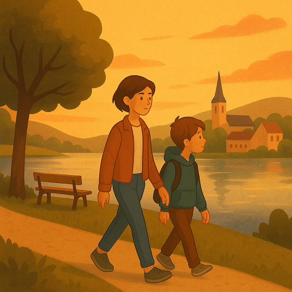 Cover art illustration for An Evening Walk in Town short story.